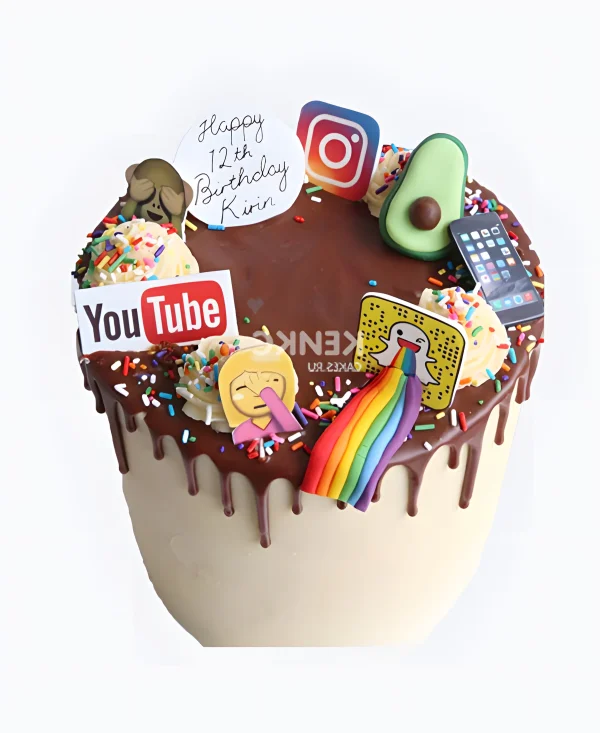 Торт со значками тик ток, инстаграм, ютуб Фото