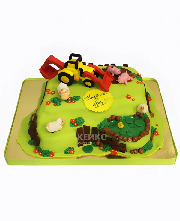Торт с трактором на огороде Фото