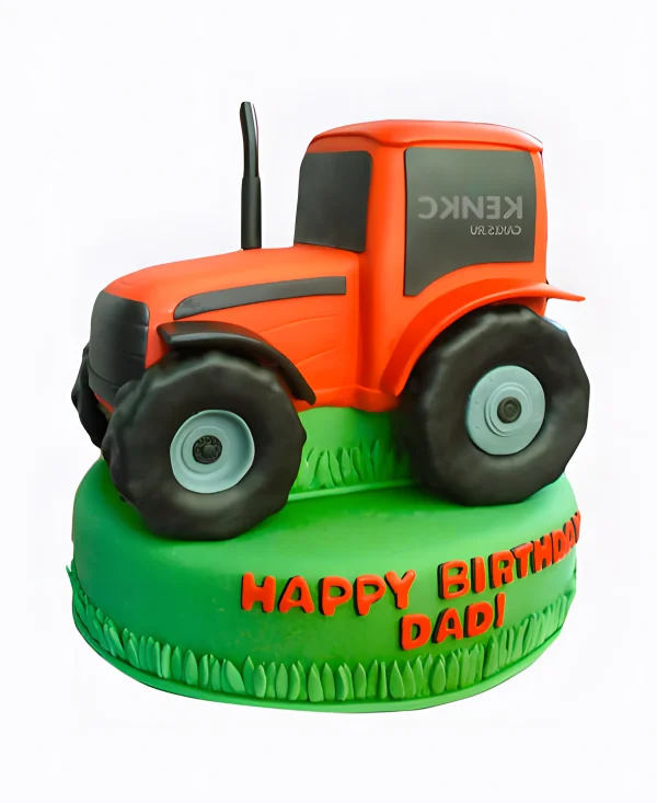 Яркий торт с красным трактором Фото