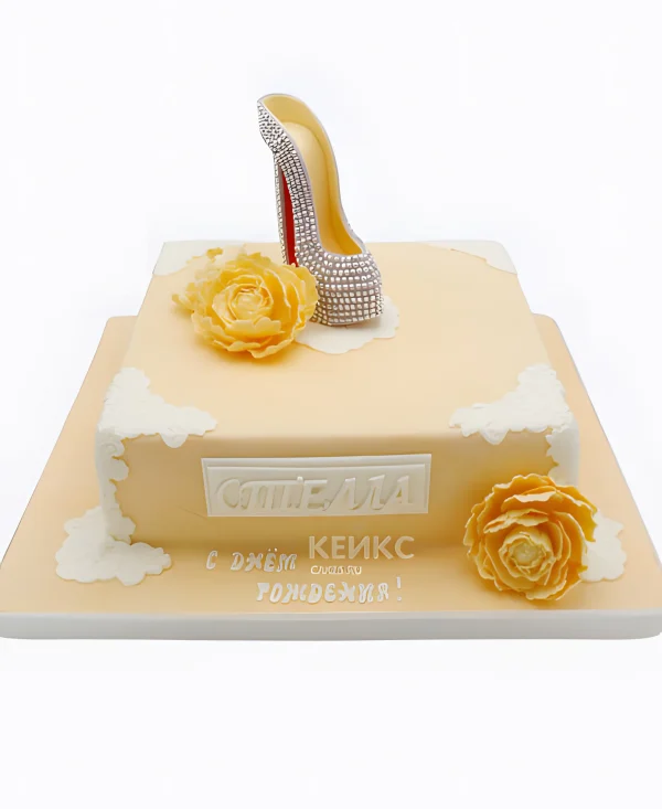 Персиковый торт с бриллиантовой туфелькой Фото