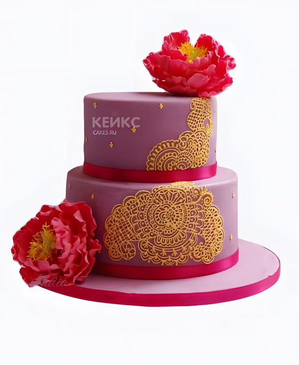 Торт в индийском стиле с пионами Фото