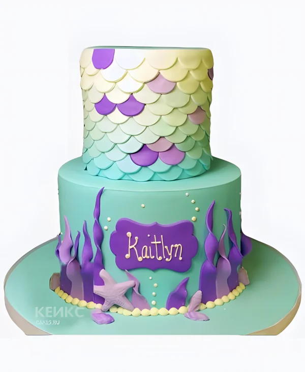 Яркий двухъярусный торт на морскую тему Фото