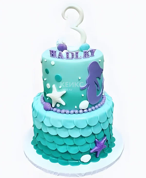 Торт с морскими звездами и силуэтом русалки Фото