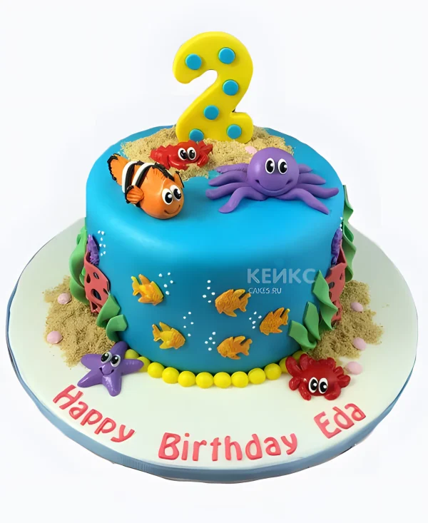 Детский морской торт с рыбками Фото