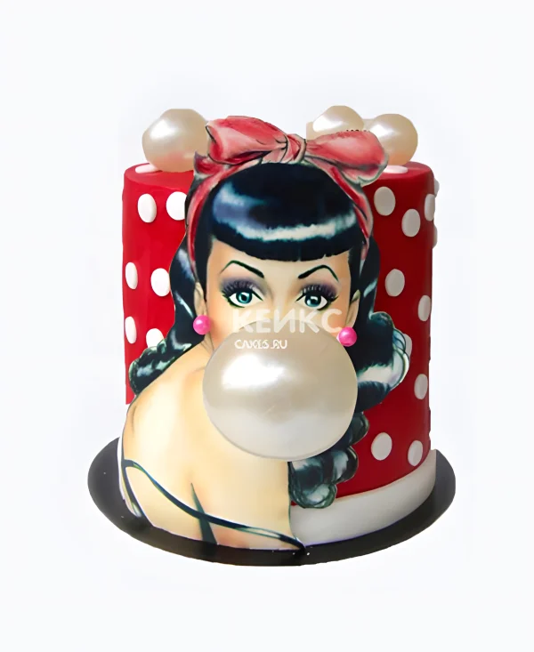 Прикольный красный торт в горошек Фото