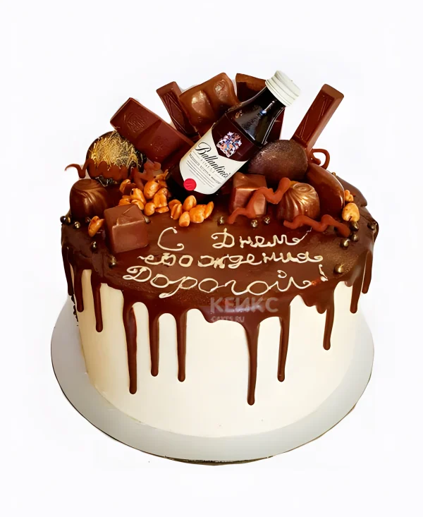 Торт для мужчины с бутылкой и сладостями Фото