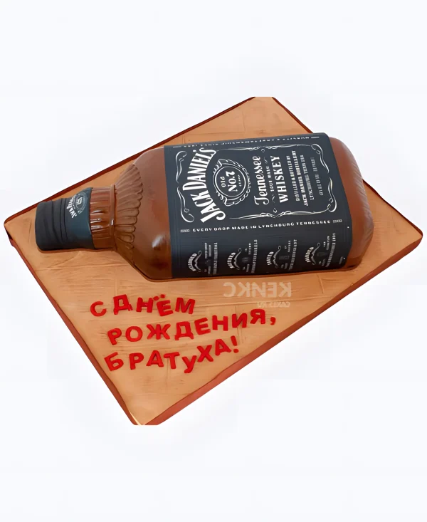 Торт в виде бутылки виски джек дениелс с шоколадом внутри Фото