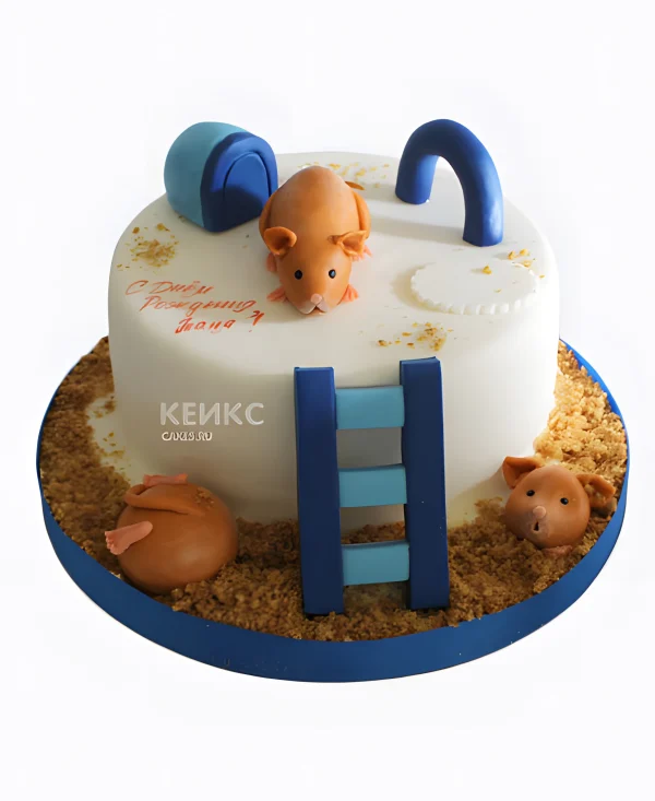 Торт с лесенкой и фигуркой хомячка Фото