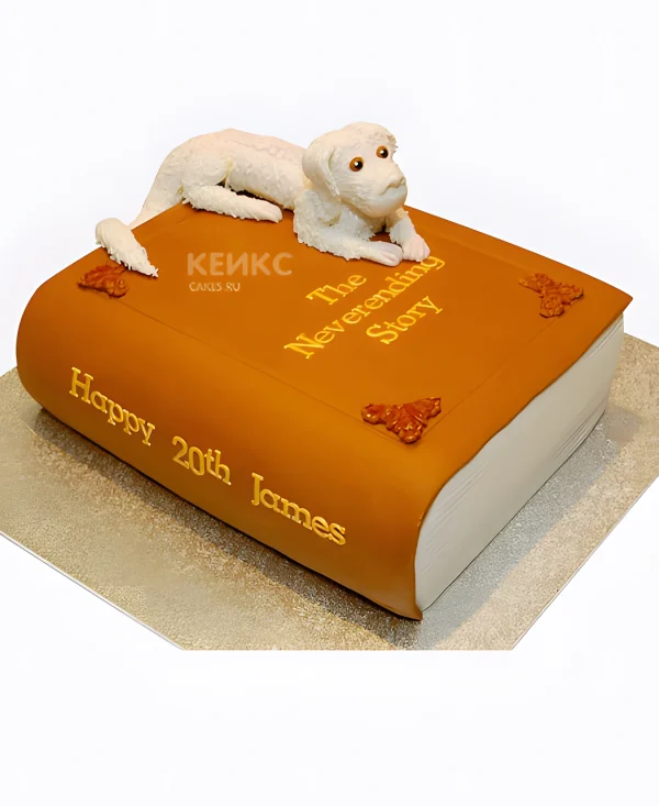 Милый торт с белой собакой Фото