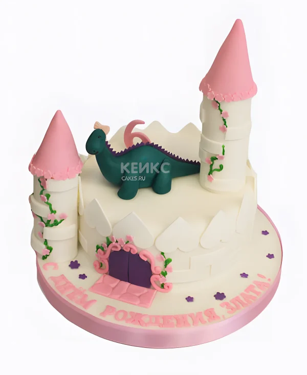Розовый торт в виде замка принцессы Фото