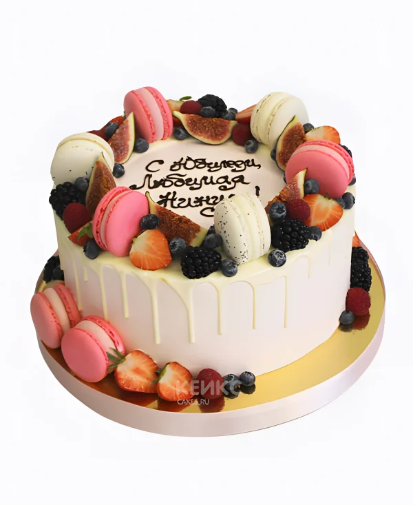 Стильный торт с макарунс и инжиром Фото