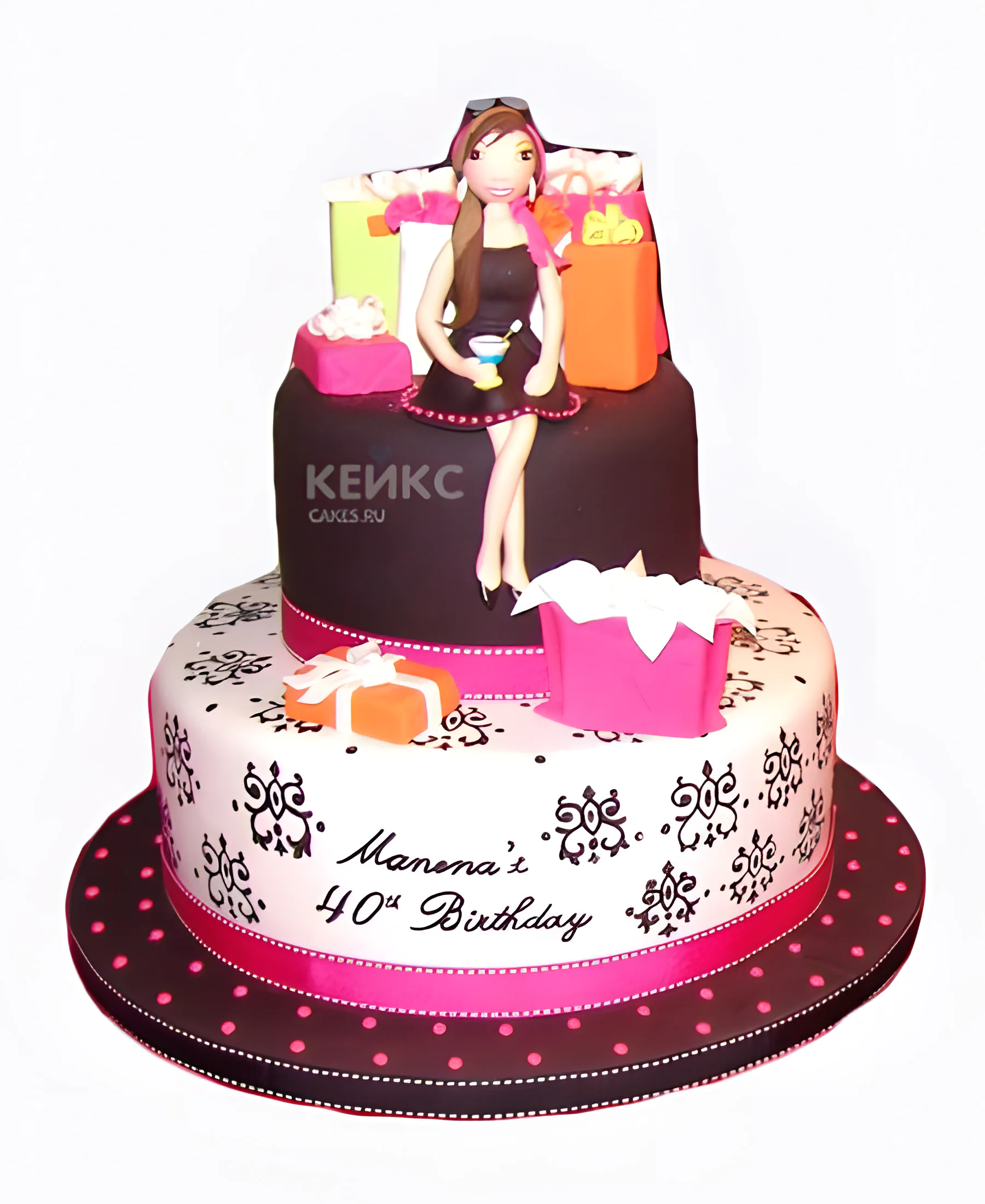 Торт с надписью и девушкой с кофе Фото