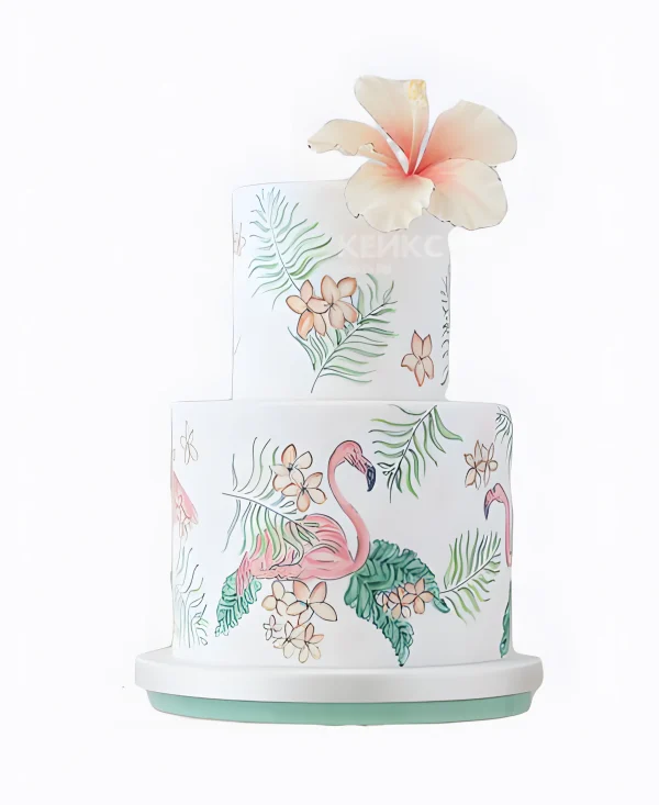 Торт белый с розовыми фламинго Фото