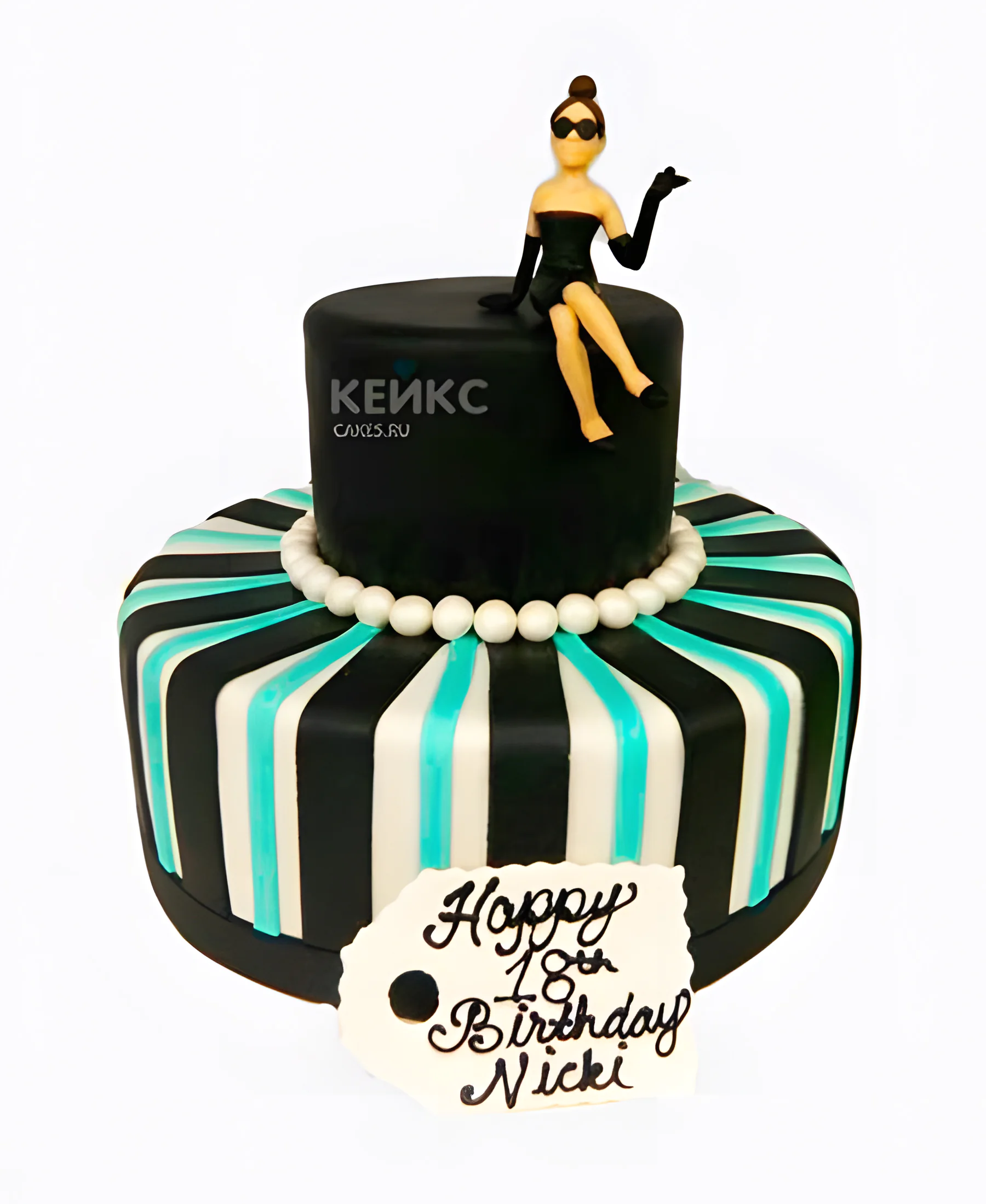 Стильный полосатый торт с девушкой Фото