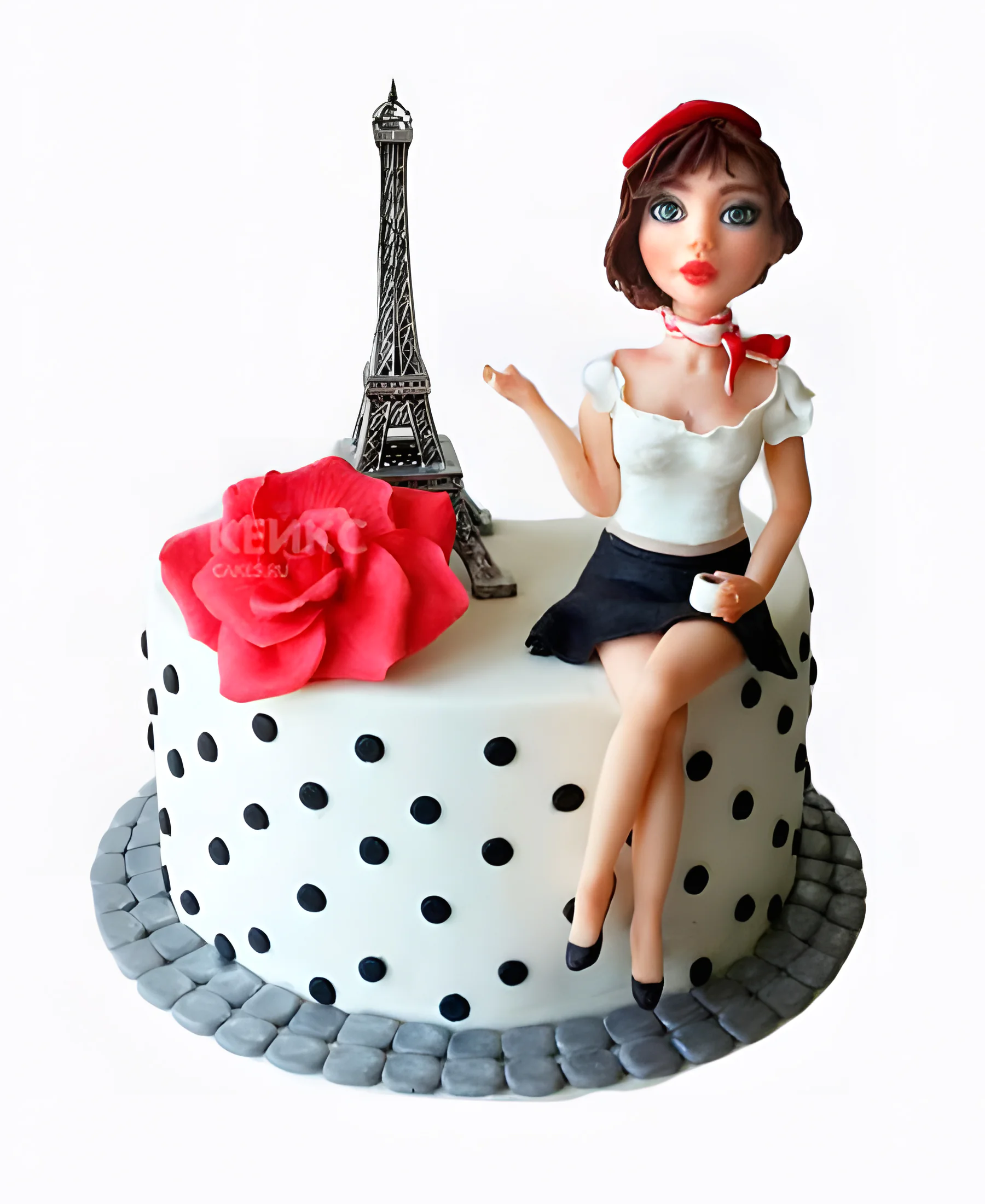 Торт в горошек с девушкой и Эйфелевой башней Фото