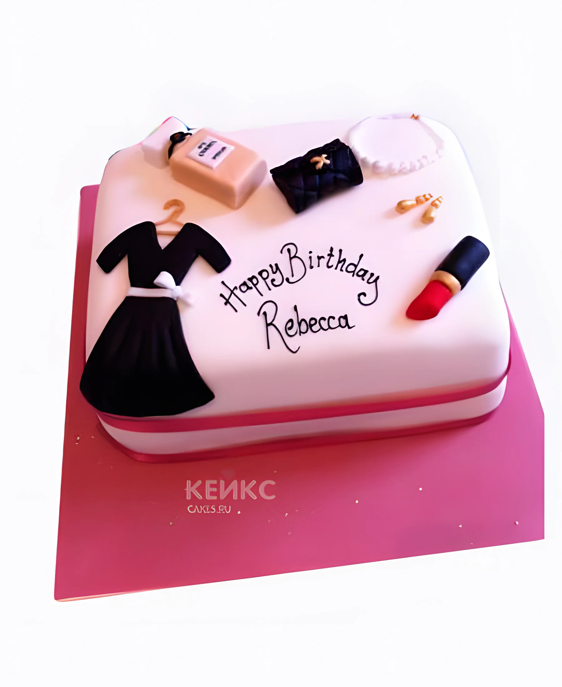 Торт розовый с черным платьем и красной помадой Фото