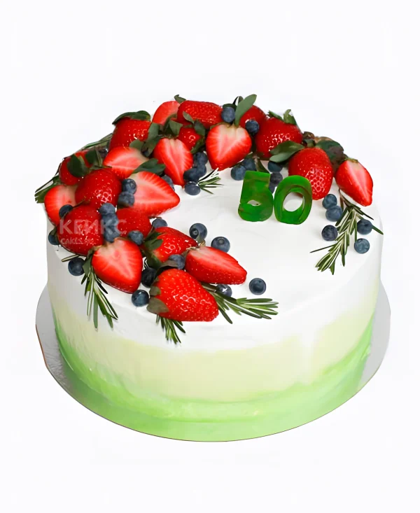Нежно-зеленый торт с ягодами Фото