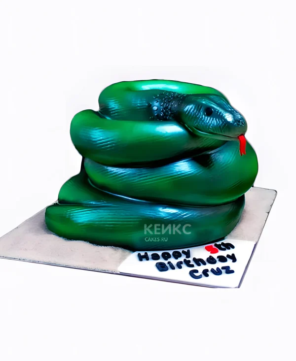 Торт змееносец в зеленом цвете из мастики Фото
