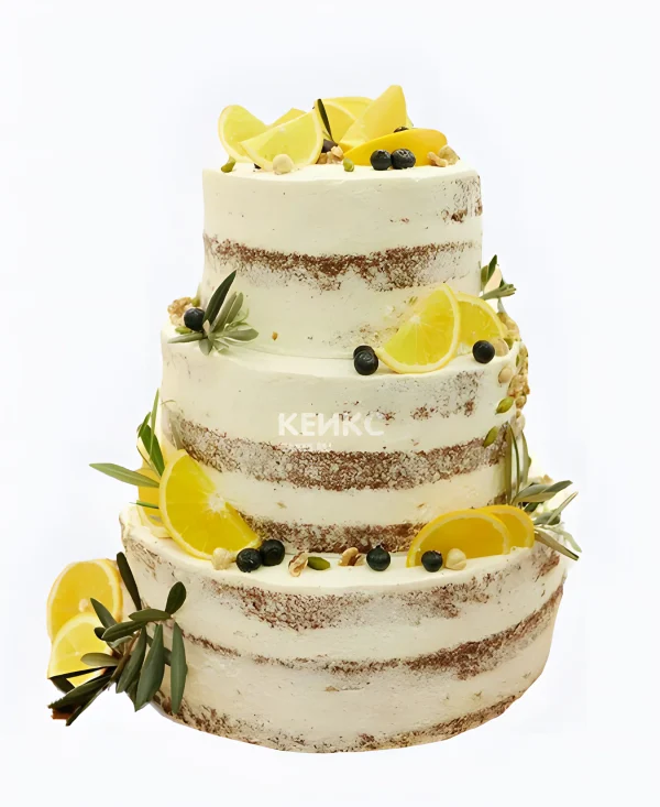 Трехъярусный торт с дольками лимона Фото