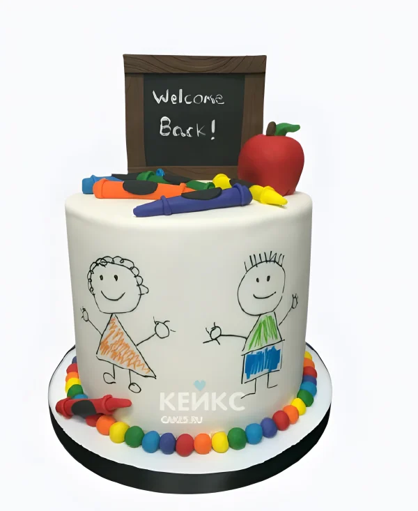Милый торт на выпускной в детский сад с рисунками Фото