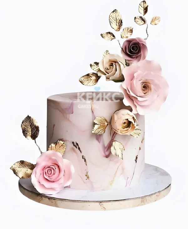 Мраморный торт с цветами на 40 лет женщине Фото