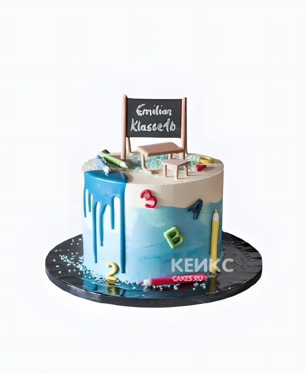 Нежный торт на выпускной в детский сад с подтеками Фото