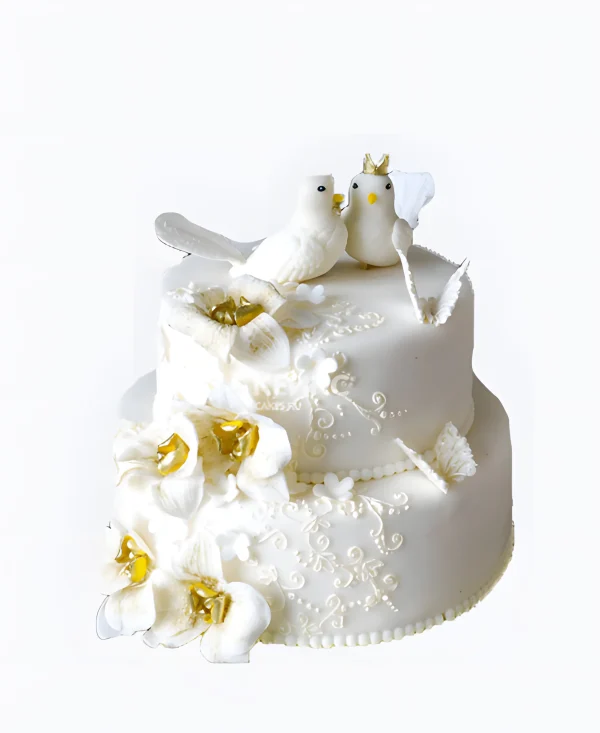 Свадебный торт с голубями Фото