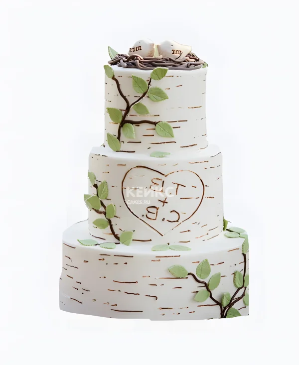 Необычный торт в виде березы с гнездом Фото