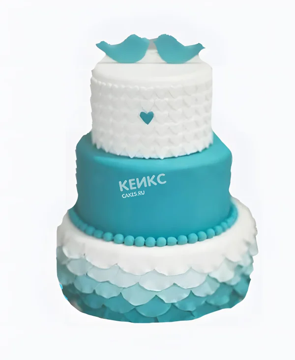 Бело-голубой торт с сердечком Фото