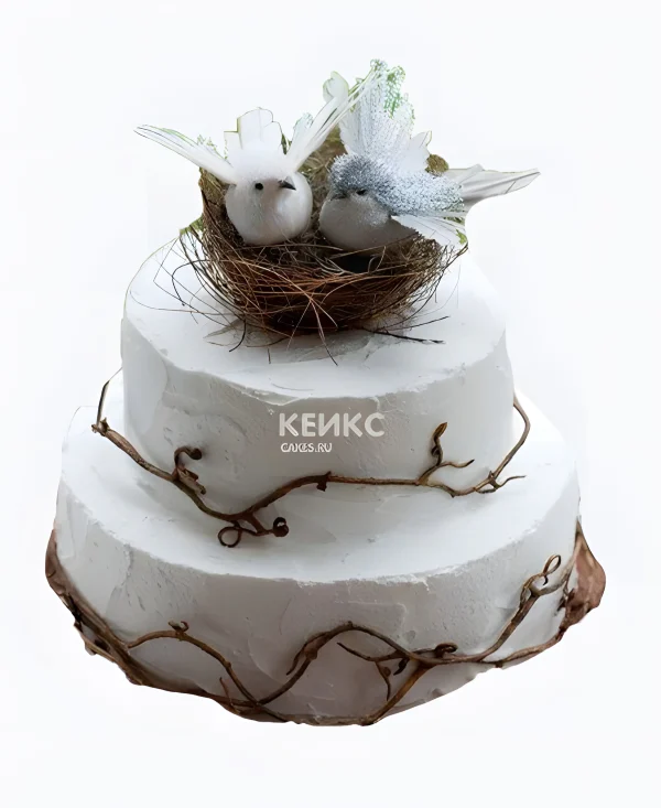 Необычный торт с ветками и гнездом Фото