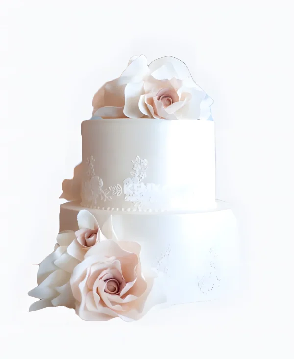 Изящный торт с розами и выбитым рисунком Фото