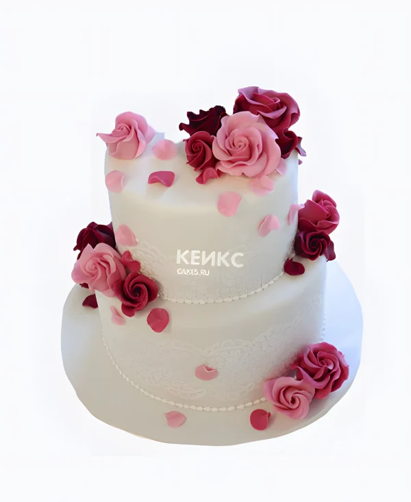 Изящный торт с яркими розовыми цветами Фото