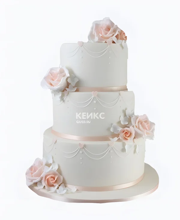 Красивый бело-розовый торт с окантовкой Фото