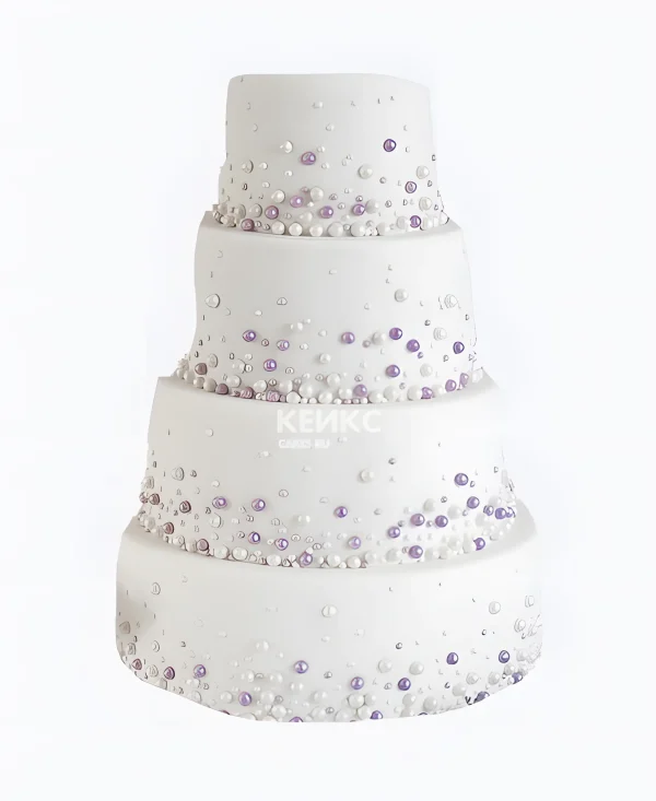 Красивый белый торт с нежно-фиолетовым украшением Фото