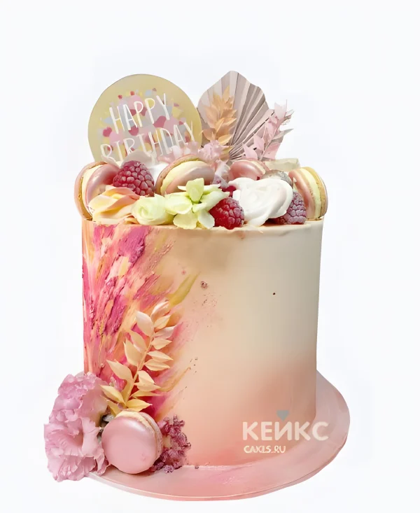 Торт девочке на 12 лет с белыми розами и малиной Фото