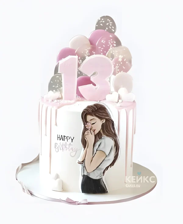 Торт девочке на 13 лет с леденцами и аппликацией Фото