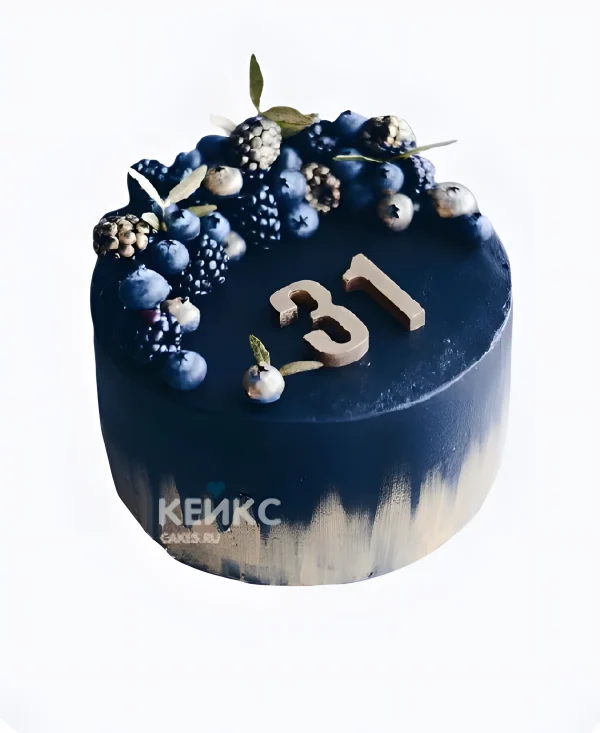 Торт мужчине на день рождения из крема с голубикой и ежевикой Фото