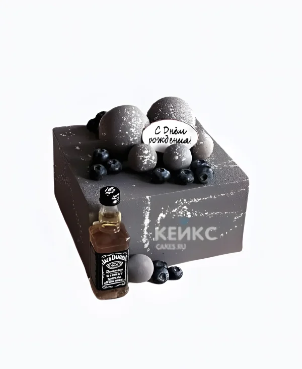 Торт мужчине на день рождения с бутылочкой и голубикой Фото