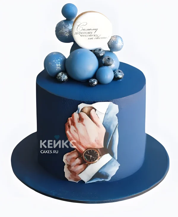 Велюровый торт мужчине на день рождения с фотопечатью Фото