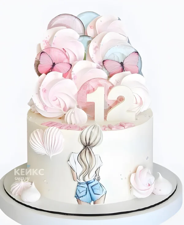 Воздушный торт девочке на 12 лет с бабочками Фото