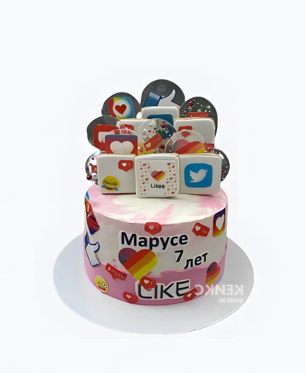 Акварельный торт с лайками и другими социальными сетями Фото