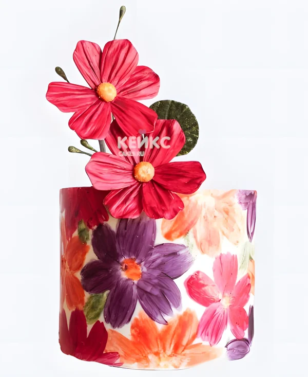 Акварельный торт с цветами Фото