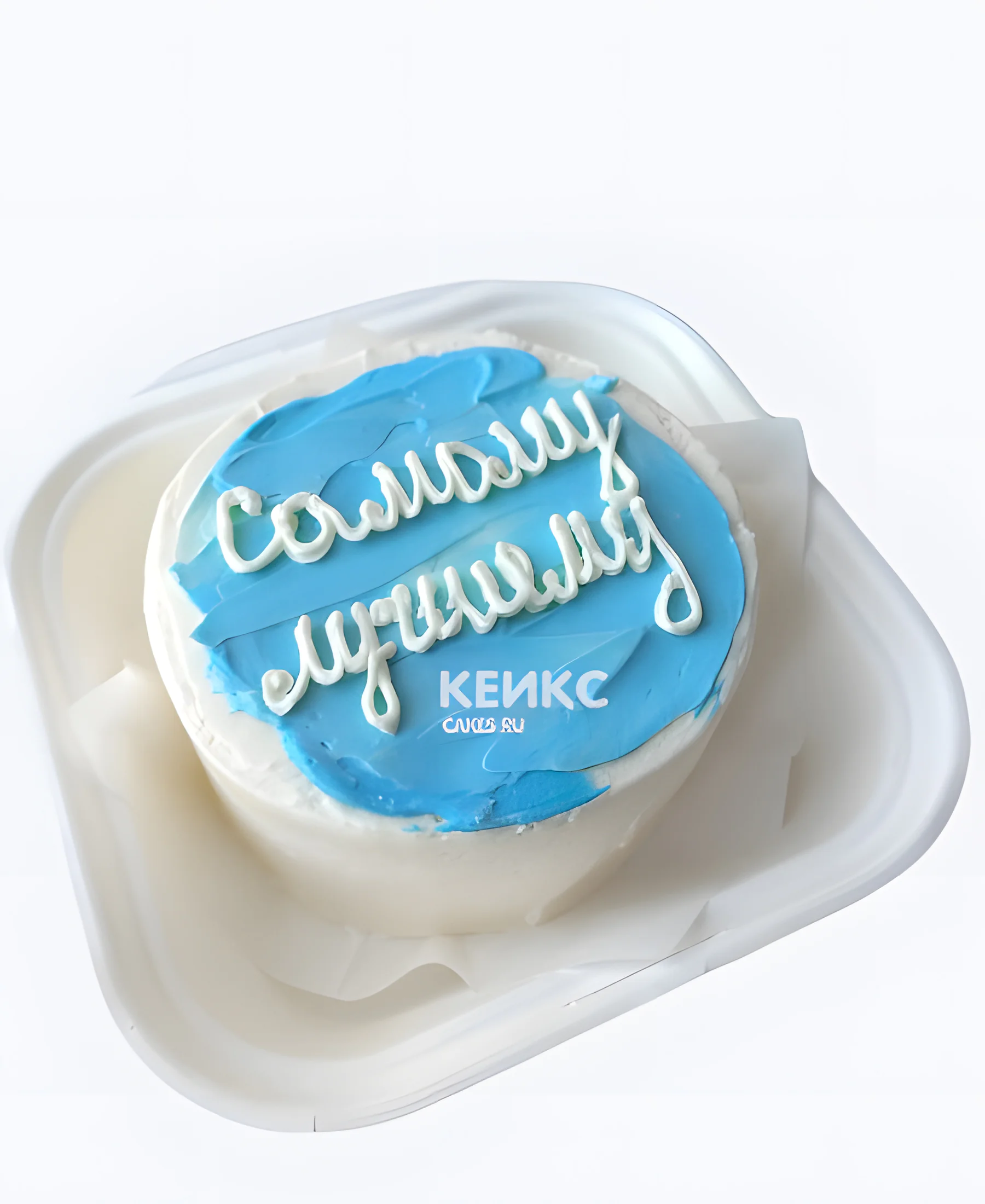 Бело-голубой бенто-торт сыну с надписью Фото