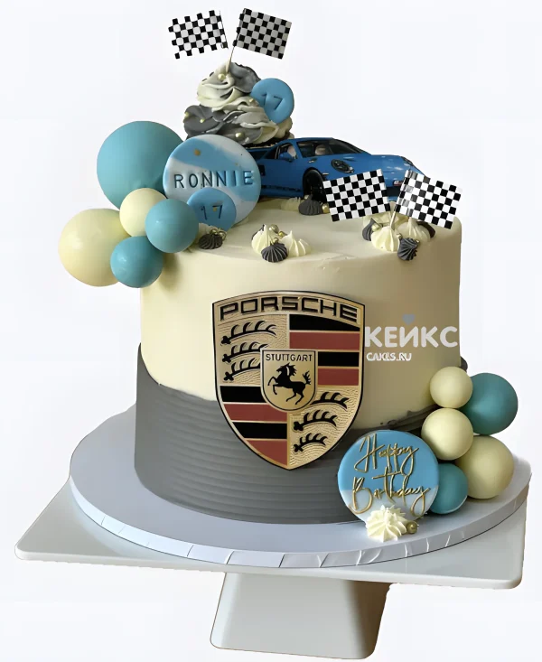Бело-голубой торт Порше Фото