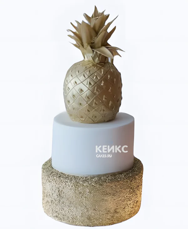 Бело-золотой торт с большой фигуркой ананаса Фото