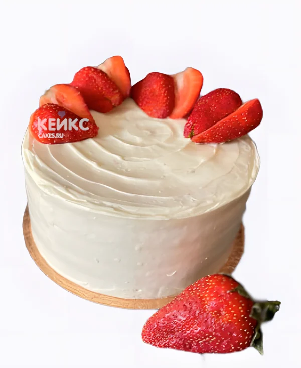 Белый постный торт с клубникой Фото