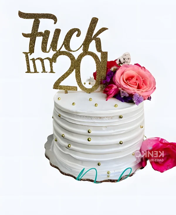 Белый торт из крема девушке на 20 лет с живыми розами Фото