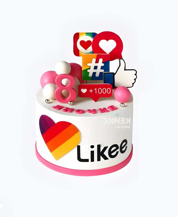 Белый торт с лайками и шариками Фото