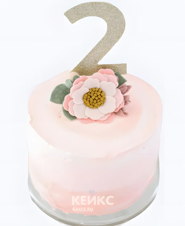 Бенто торт на 2 года девочке с цифрой и цветком Фото