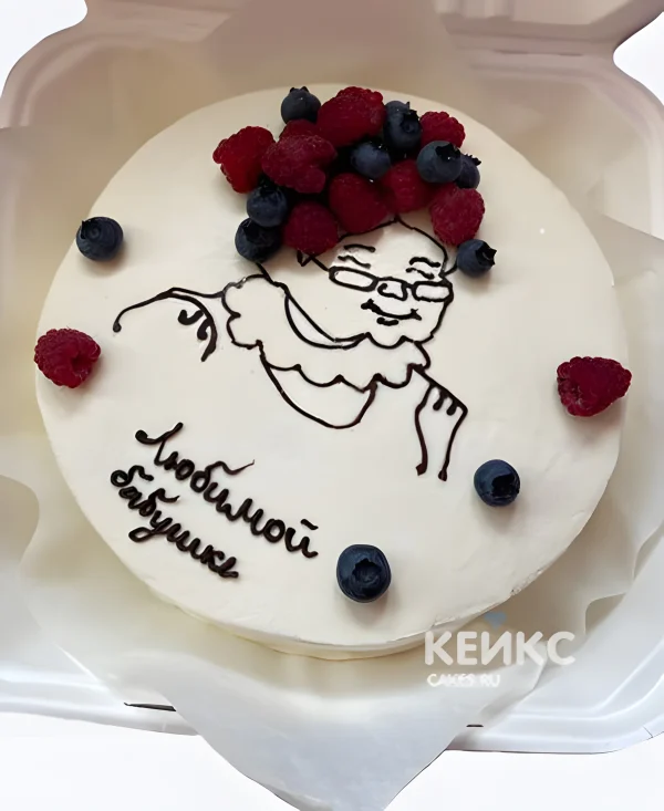 Бенто торт бабушке с малиной и голубикой Фото